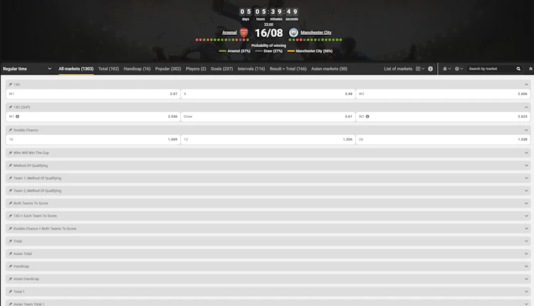 1xBet showing 1,324 markets on Sturm Graz vs Fenerbahce