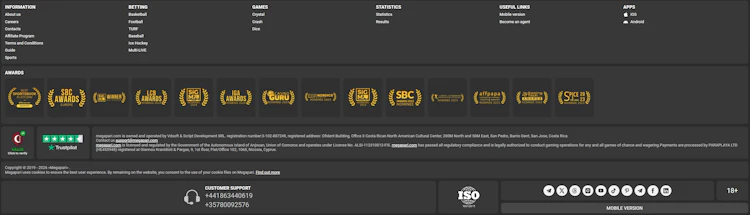 Website footer with Anjouan license text, Paraplaya payment processor details and ISO 9001 mark