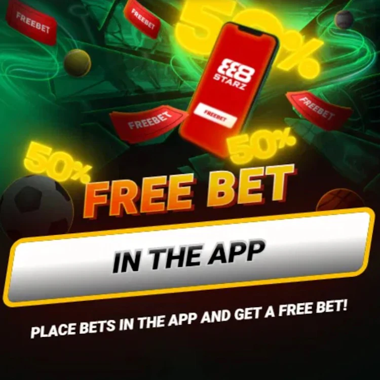 888starz 50% free bet promotion for placing bets in the mobile app