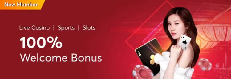 UEA8 promotional banner advertising a 100 percent New Member Welcome Bonus for Live Casino, Sports, and Slots