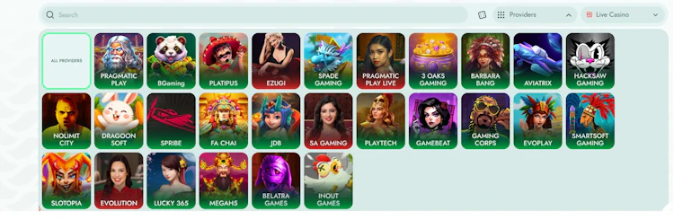 J8DE Live Casino Game Providers