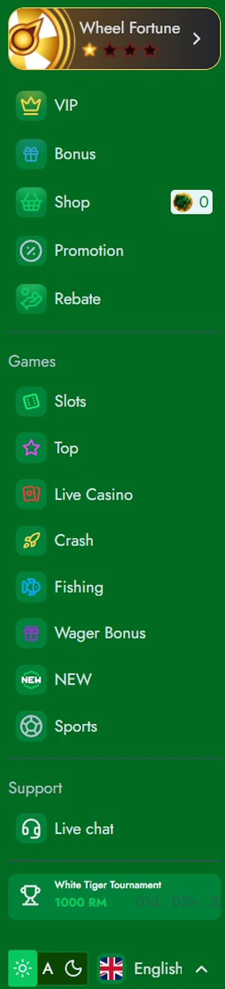 J8DE Casino Main Menu