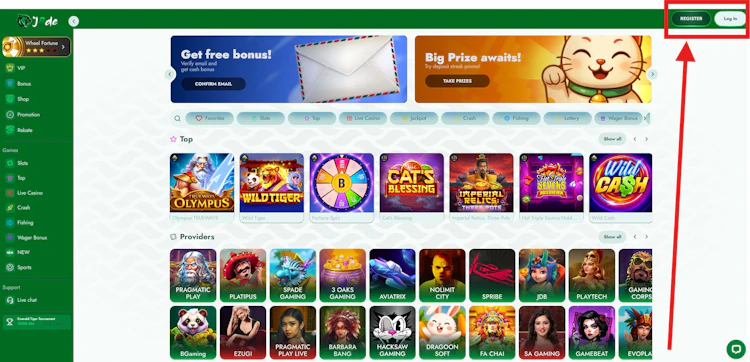 J8DE Casino Register Button