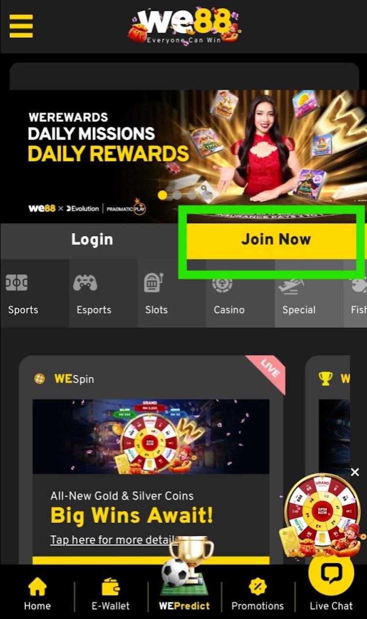 WE88 Sign Up Button Highlighted