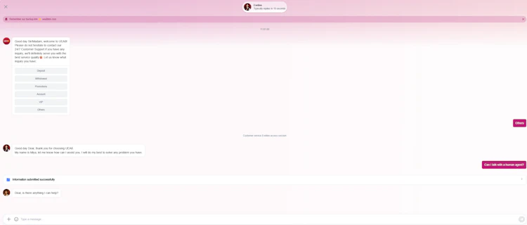 Live chat support answering instantly with a human agent