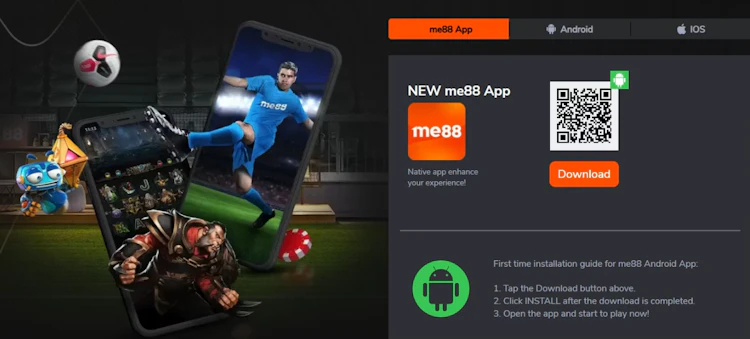 me88 app download page with QR code and Android installation instructions