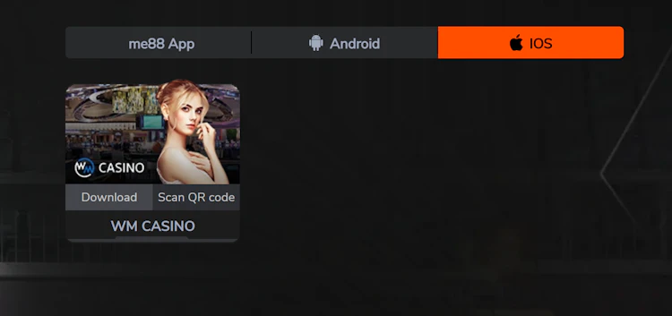 iOS tab on the me88 app download page display only the WM Casino standalone app