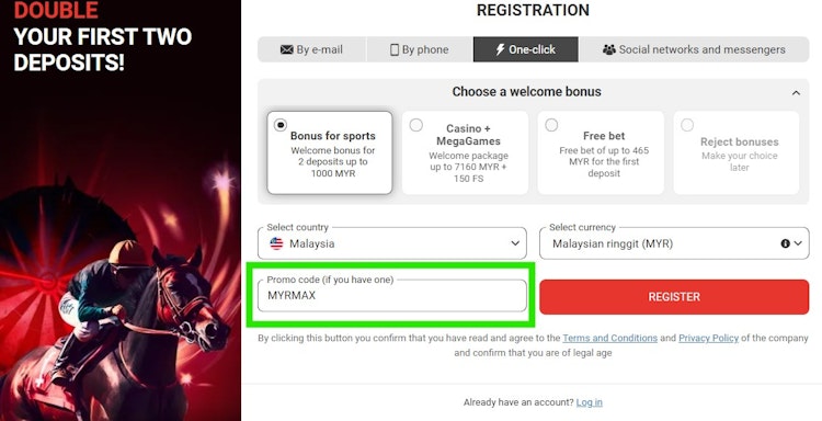 Picture of the one-click Megapari registration form