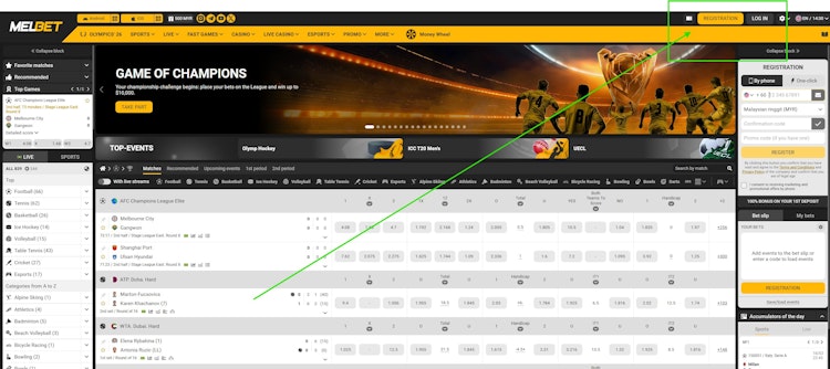 MelBet Malaysia Register and Login Button