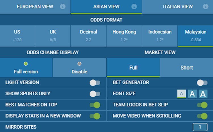 different odds format setting on 1xbet malaysia