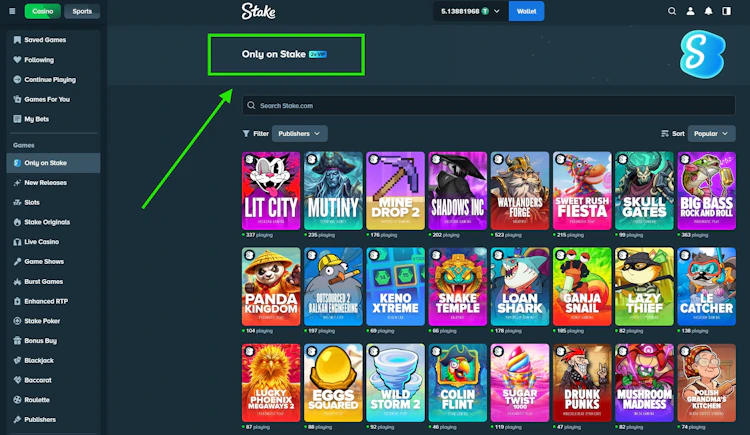 Only on Stake exclusive casino games with 2x VIP progress