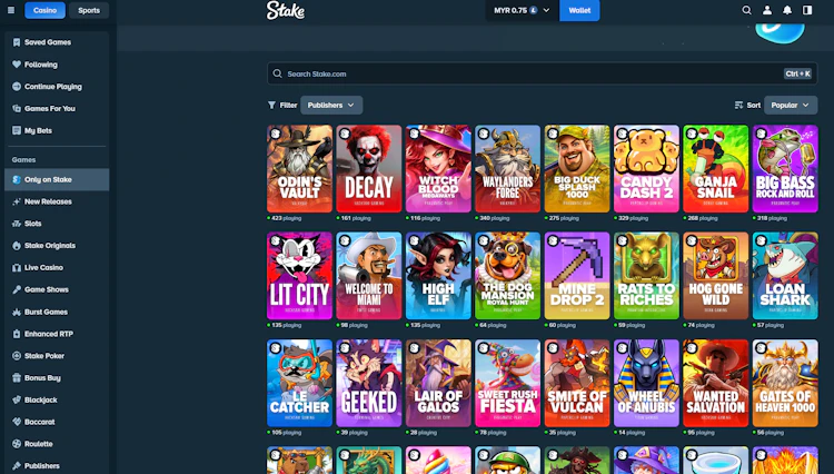 Only on Stake exclusive slots browsed with a MYR balance