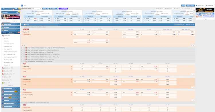 Saba sportsbook overview on UEA8 with Malay odds, bet builder and lucky parlay