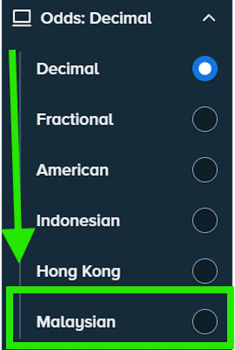 Stake odds settings with Malaysian odds format for Malaysia players