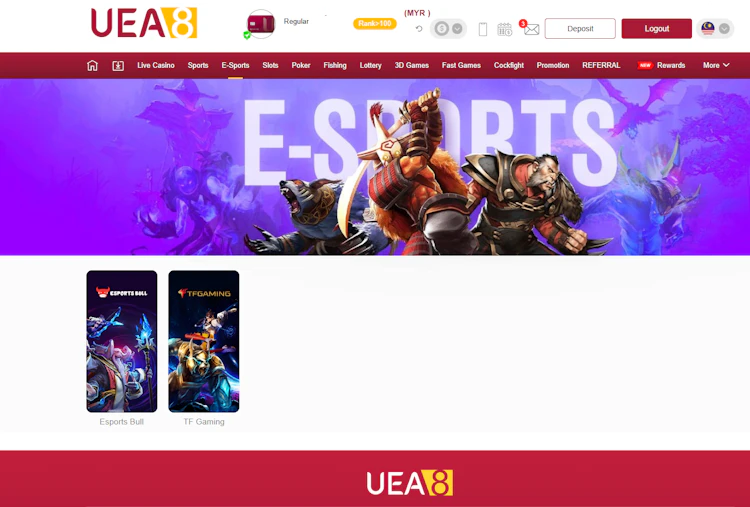 Esports section with Esports Bull and TF Gaming platforms