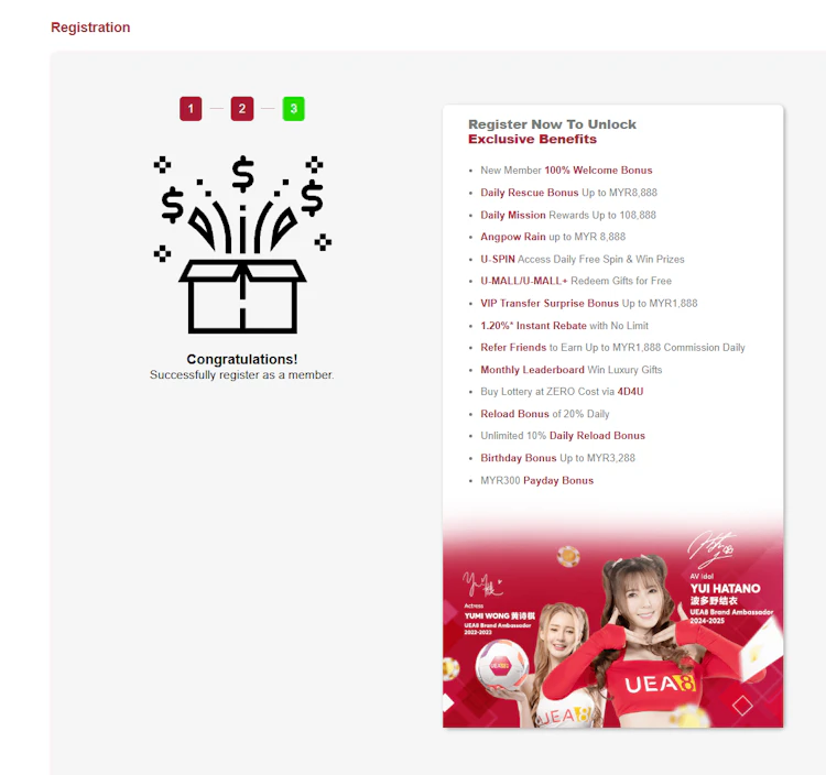 Complete registration screen with member benefits list