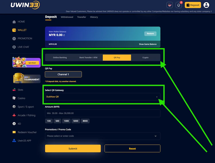 Uwin33 Deposit Methods