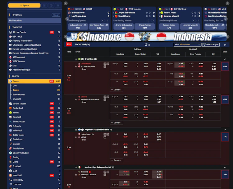 Uwin33 Sports live betting board showing soccer handicap and over under markets
