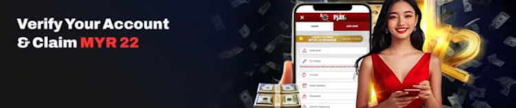 Promotional screen for 12Play Malaysia showing a smartphone registration form offering MYR 22 free credit upon account verification