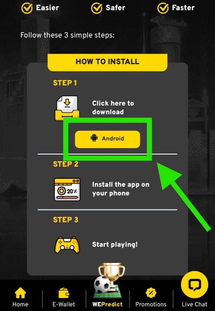 WE88 App APK Download Button