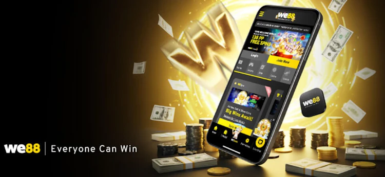 WE88 app promotion showing the RM 8 free bonus offer