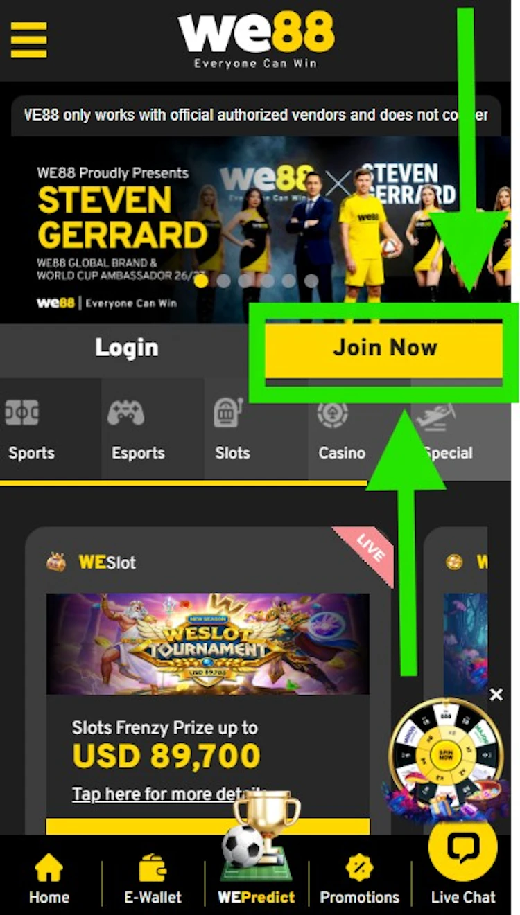WE88 Register Button