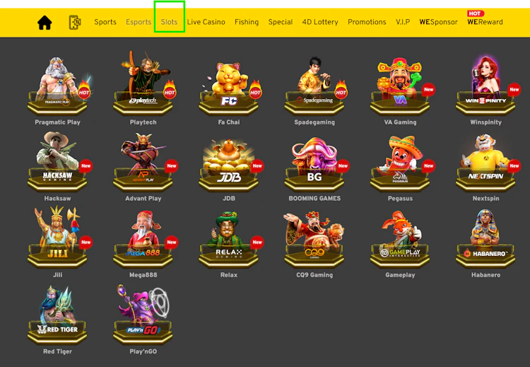 WE88 slot game providers lobby