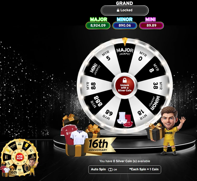 WE88 WESpin 16th anniversary jackpot wheel