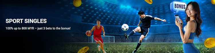 1xBet Sport Singles bonus of 100% up to RM 808