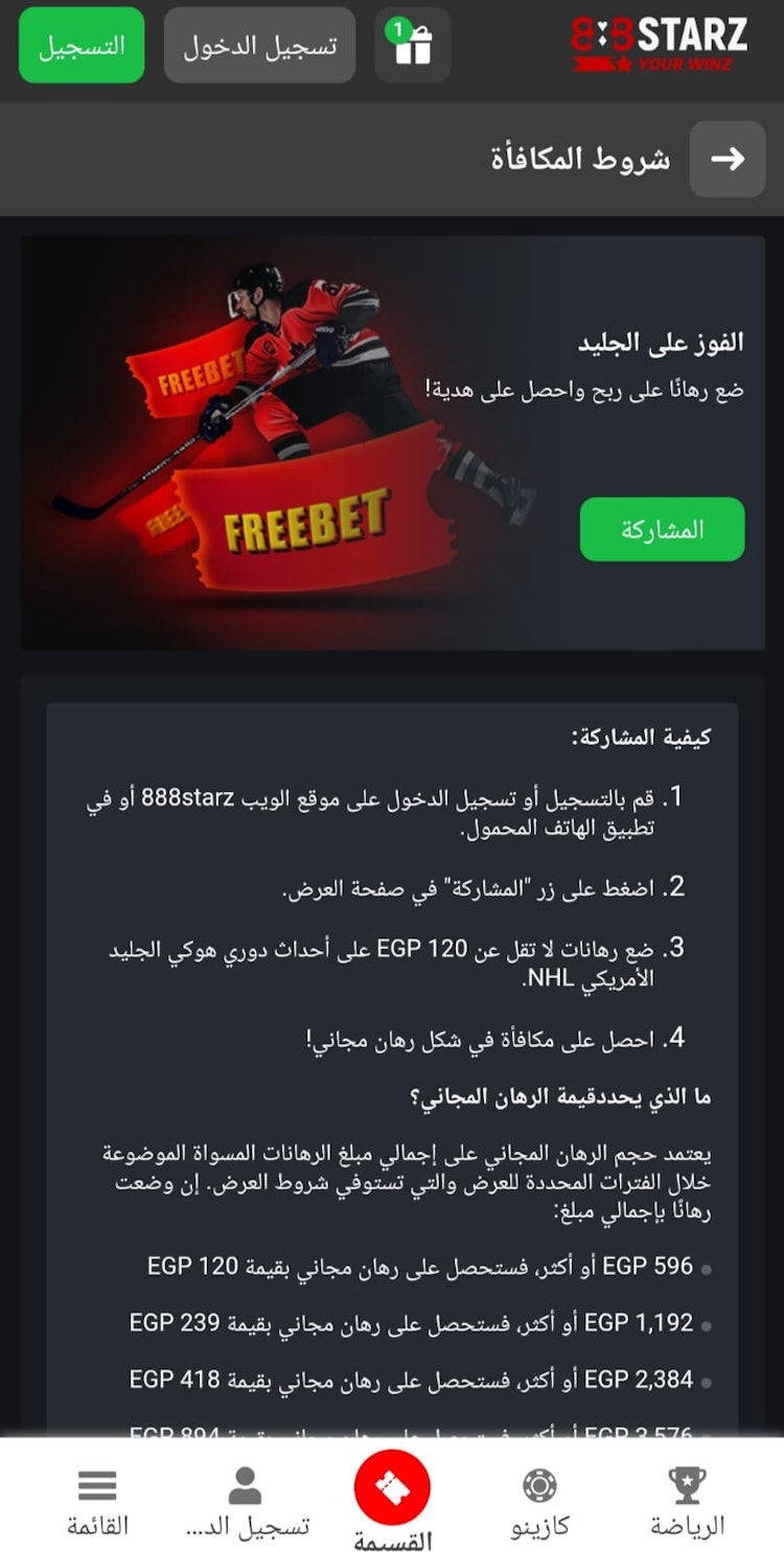 مكافأة الرهان على هوكي الجليد 888starz 