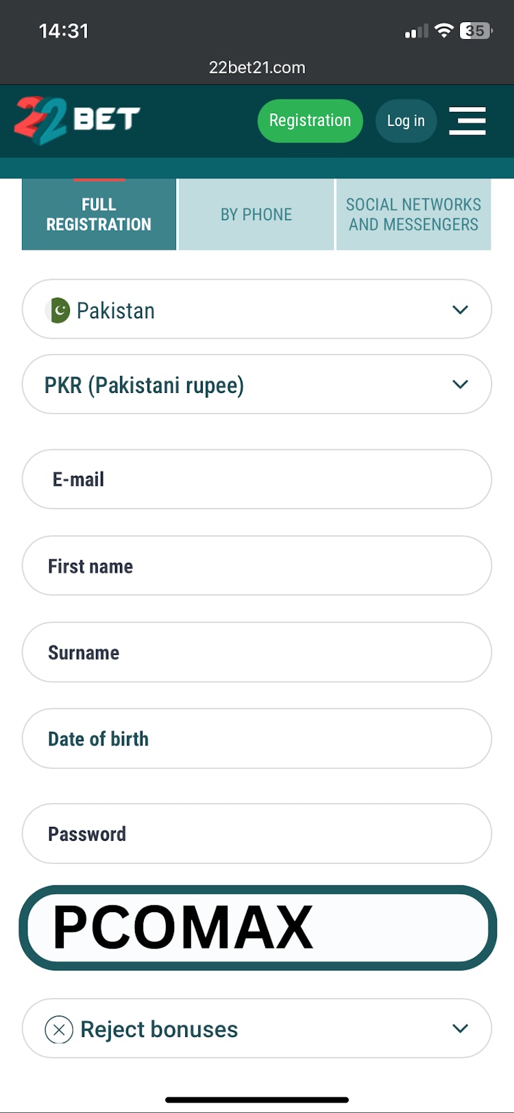 22Bet Pakistan promo code