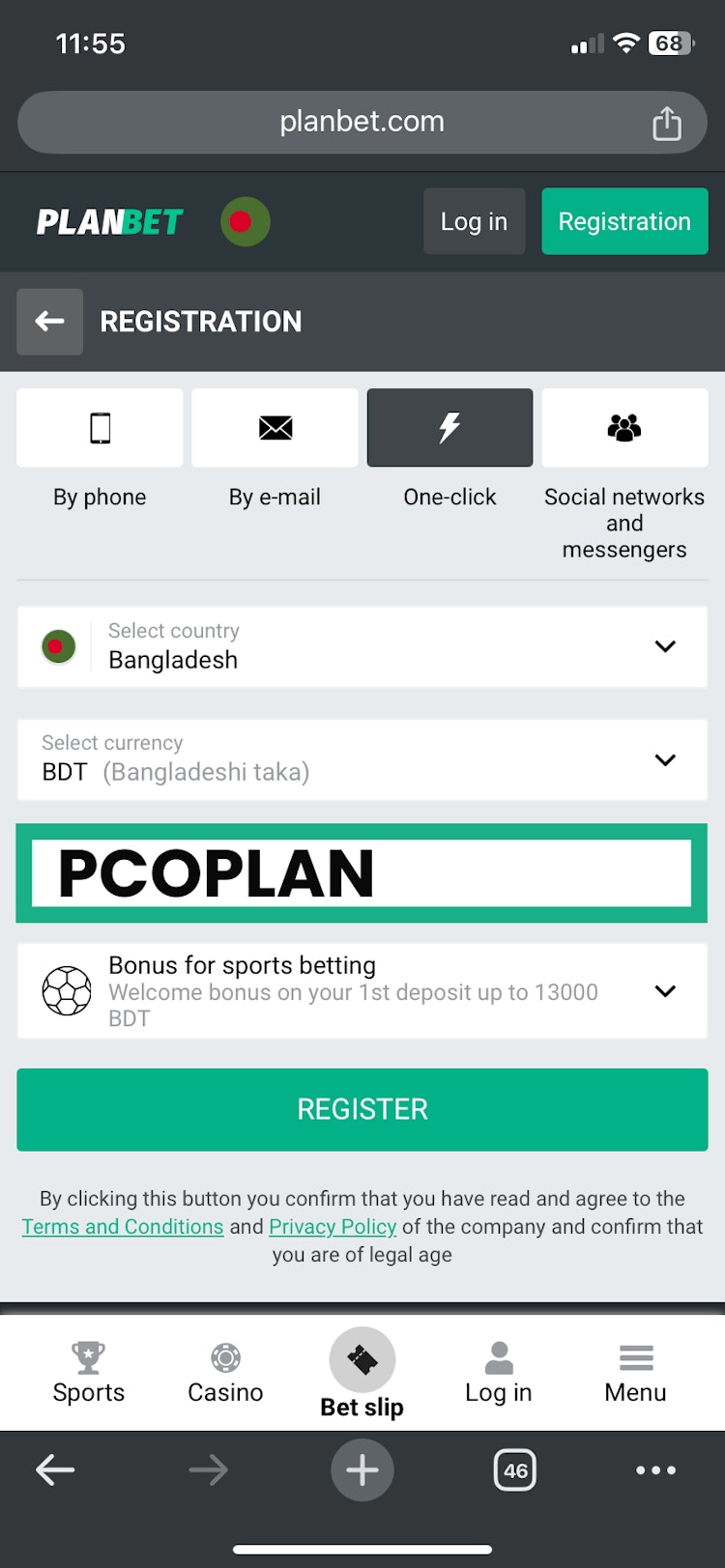 Planbet Bangladesh promo code