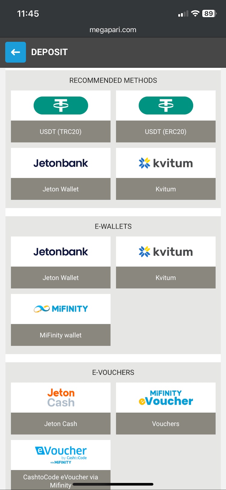 Deposit into megapari account