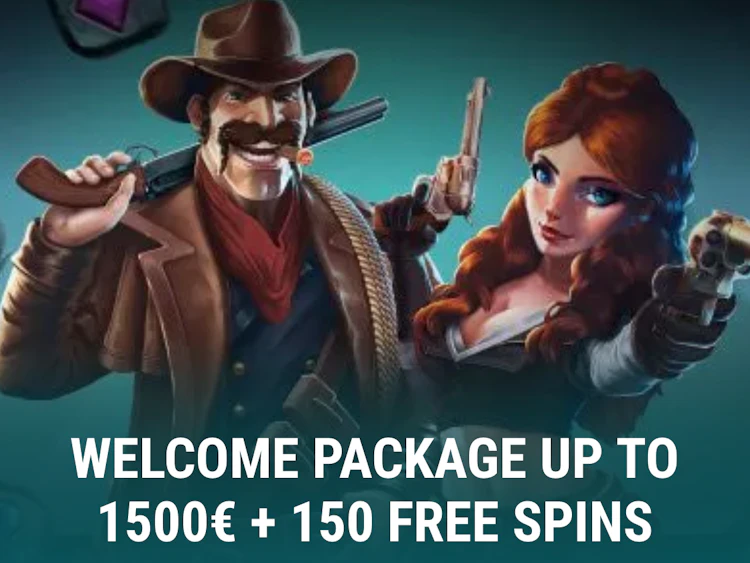  A cowboy man and woman and text about the casino bonus