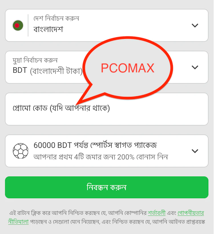  The promo code field where you enter the promo code