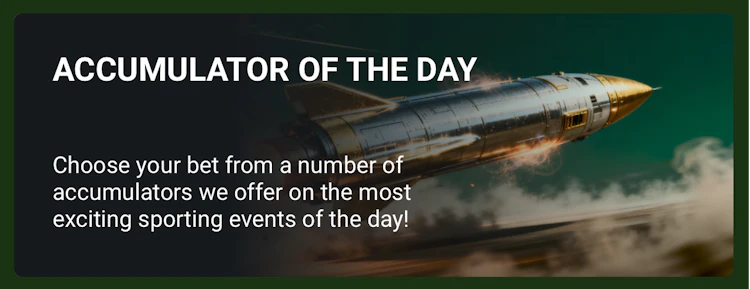  Screenshot of Linebet's accumulator of the day ad, a rocket with steam