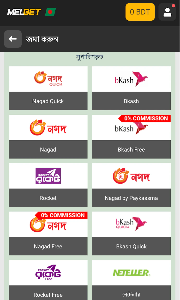  The recommended deposit methods at Melbet