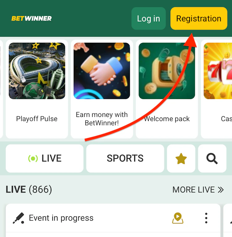 The BetWinner registration button