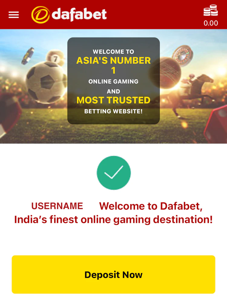 Dafabet India's account created welcome screen
