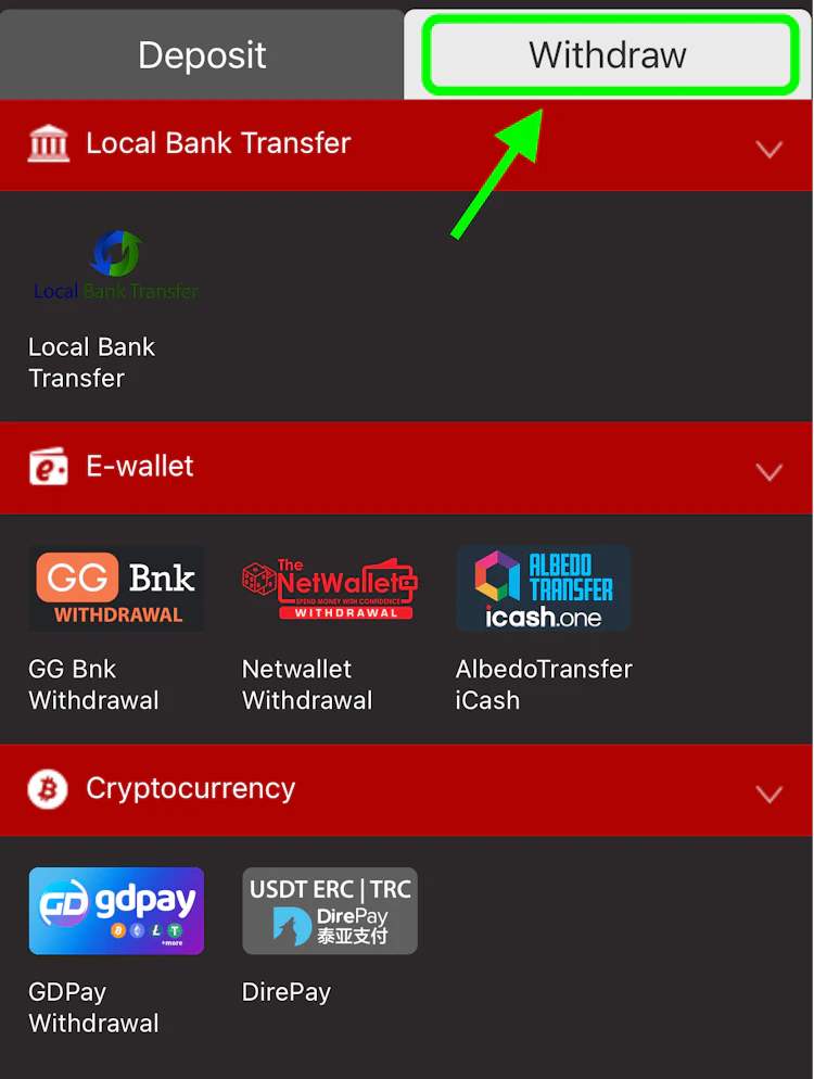 The Dafabet withdrawal methods for India shown as icons