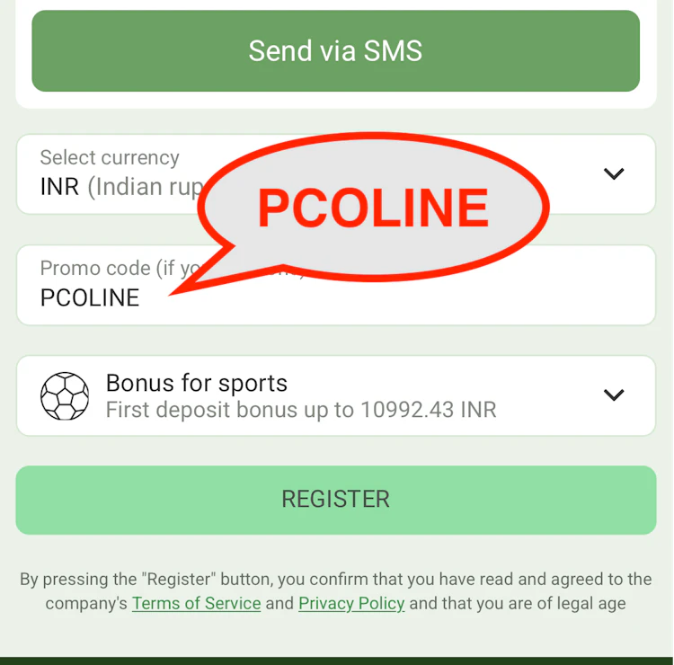  Linebet promo code field with PCOLINE