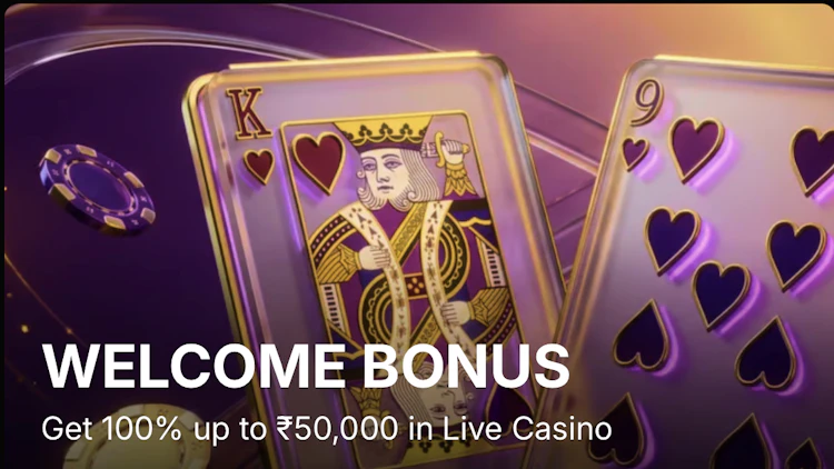 3D playing cards and the text WELCOME BONUS