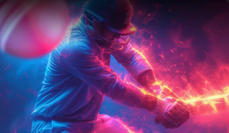  A cricket player with a glowing and blazing bat.