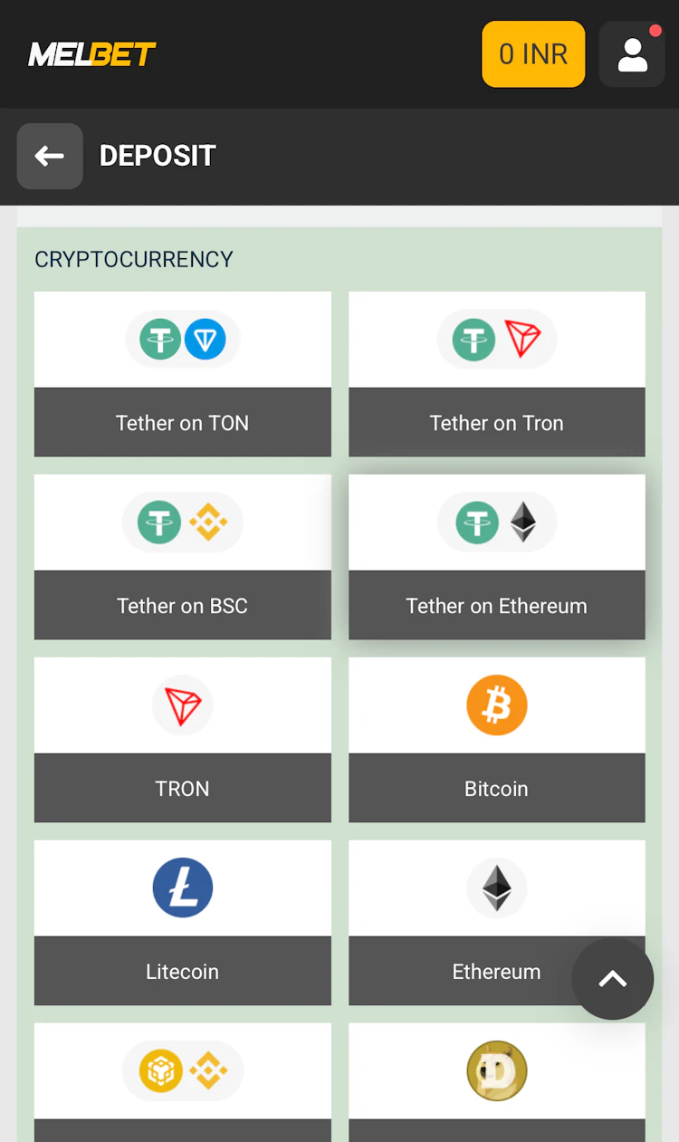 The recommended cryptocurrencies for deposit at Melbet
