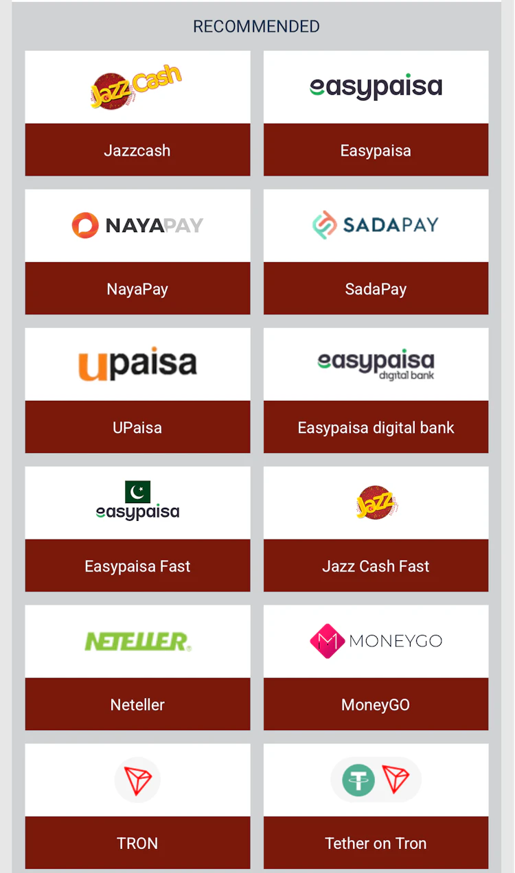  Screenshot of 888starz recommended deposit methods.