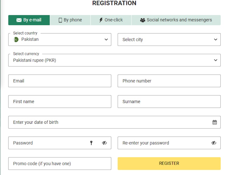 Where to input 1xBet promo code when registering a new account