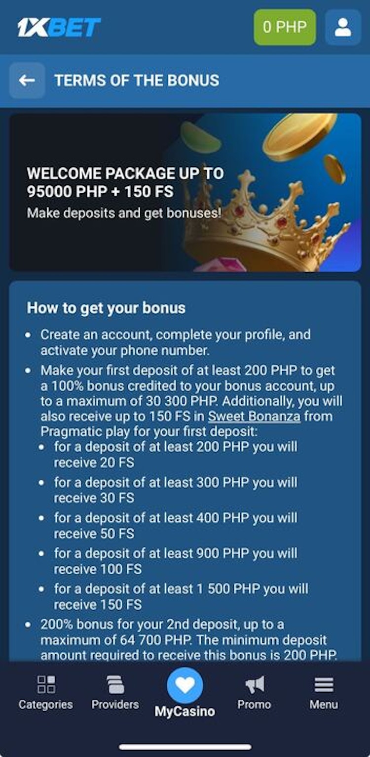1xbet Casino welcome bonus