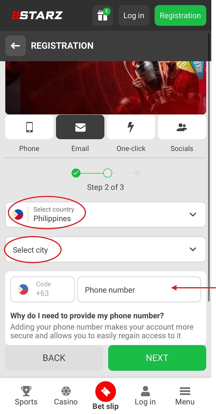 888Starz Registartion Method 2