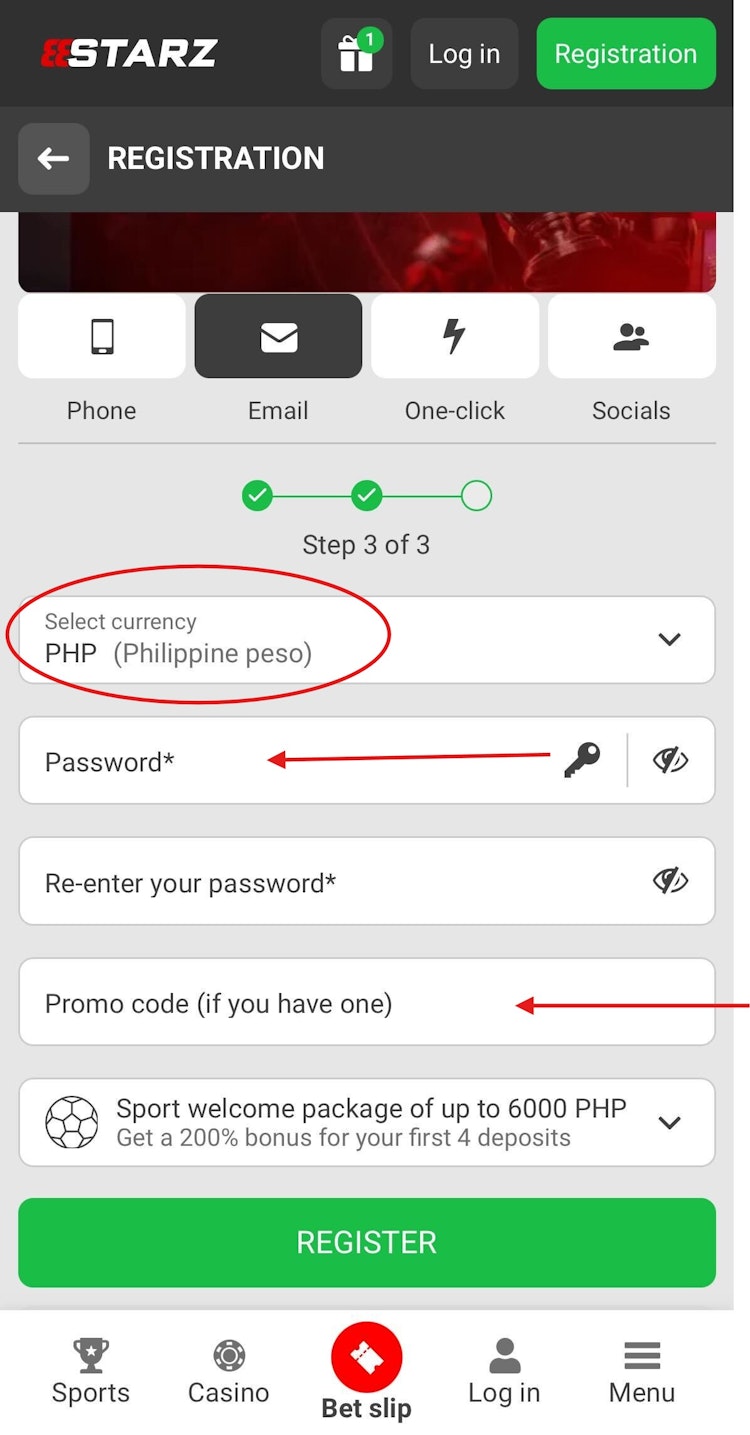 888Starz Registartion Method 3