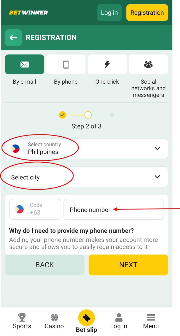 Betwinner Registartion Method 2